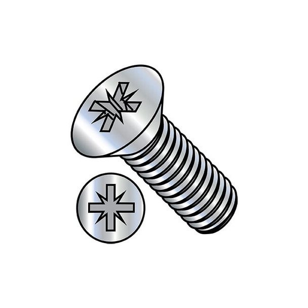 #6-32 x 1/4 in Pozidriv Flat Machine Screw, Zinc Plated Steel, 10000 PK