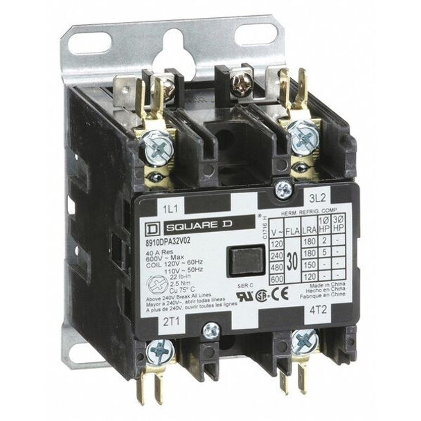 Square D DefPurposeMagContactor,110/120VAC,2P,30A 8910DPA32V02
