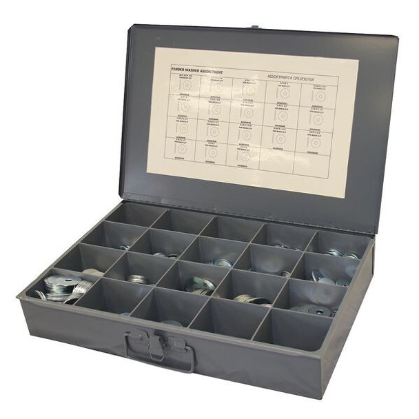 Washer Assortment, ,Steel Zinc Plated Finish, 1,400 PCS