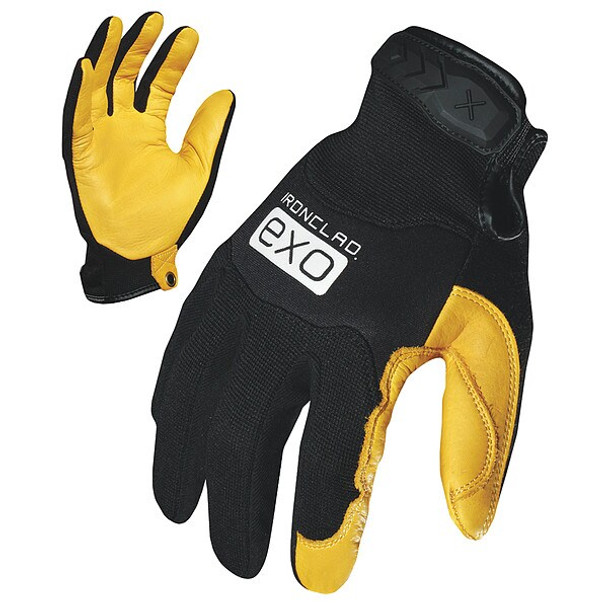 EXO Mechanics Gloves, Deerskin Leather Palm, Polyester Back, XL, Black/Gold