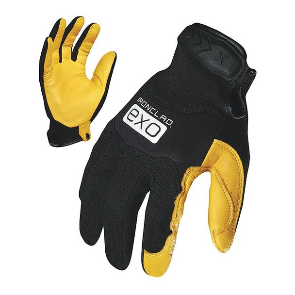 EXO Mechanics Gloves, Deerskin Leather Palm, Polyester Back, XL, Black/Gold