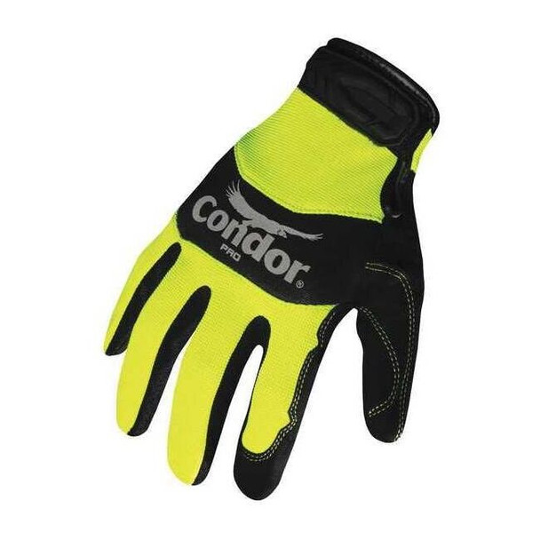 Mechanics Gloves, Synthetic Leather Palm, S, High Visibility Yellow/Black