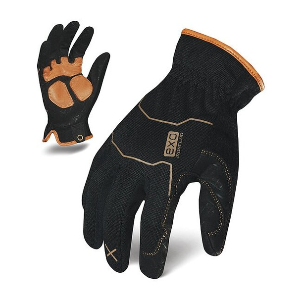 EXO Mechanics Gloves, Leather Palm, Polyester Back, M, Black/Green