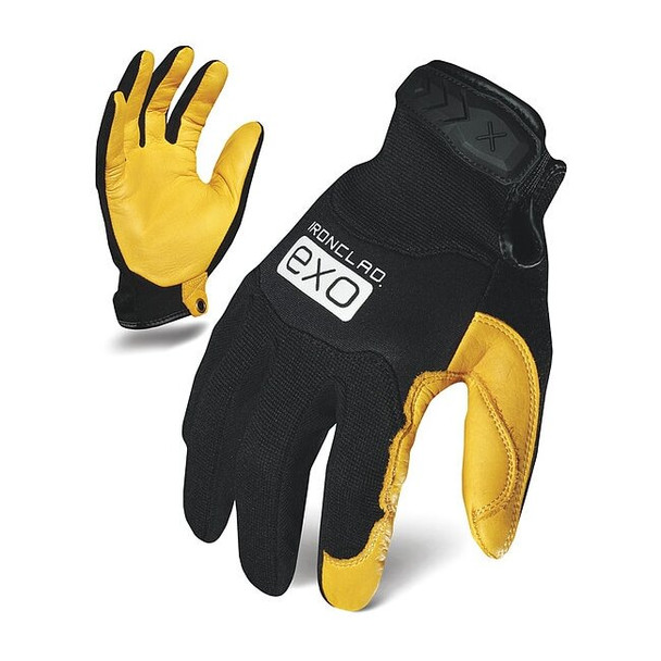 EXO Mechanics Gloves, Cowhide Leather Palm, Polyester Back, 2XL, Black/Gold
