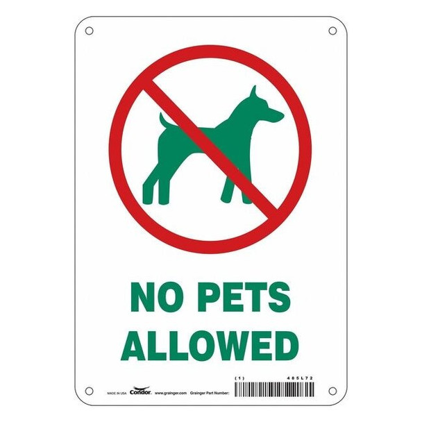NO PETS ALLOWED, 7 in W x 10 in H, Horizontal Rectangle, Polyethylene, 485L72