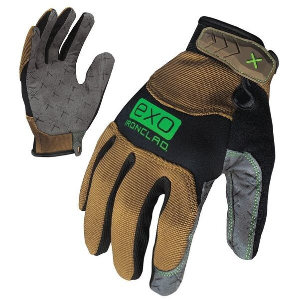 EXO Mechanics Gloves, Synthetic Leather Palm, Polyester Back, S, Green/Tan