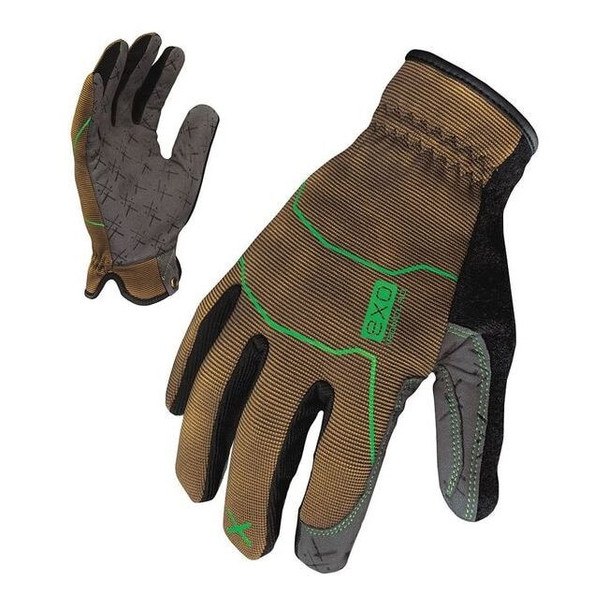 EXO Mechanics Gloves, Synthetic Leather Palm, Polyester Back, S, Green/Tan