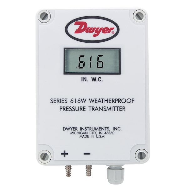 Differential pressure transmitter, 0 to 2" w.c., 4-20 mA.