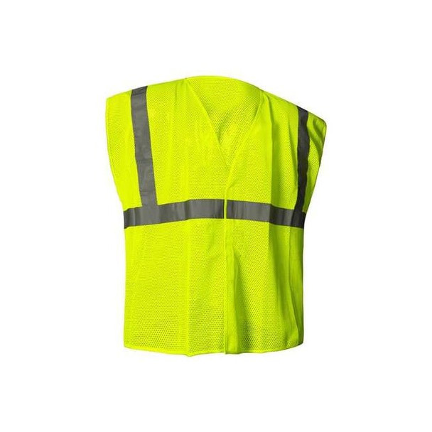 Hi-Vis Safety Vest, XL, Class 2, U Back, Hook and Loop, 0 Pockets, No Mic Tab