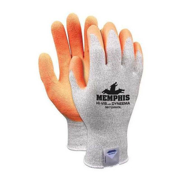 Hi-Vis Cut Resistant Coated Gloves, Cut Level A2 ,Dipped ,Latex ,Smooth ,S 1 PR