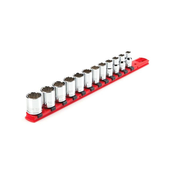 Tekton 3/8 Inch Drive 12-Point Socket Set with Rail, 12-Piece (8-19 mm) SHD91104