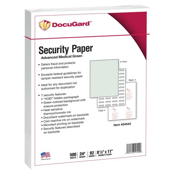 Docugard Medical Security Paper,11" L,Green,PK500 04542