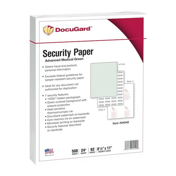 Docugard Medical Security Paper,11" L,Green,PK500 04542