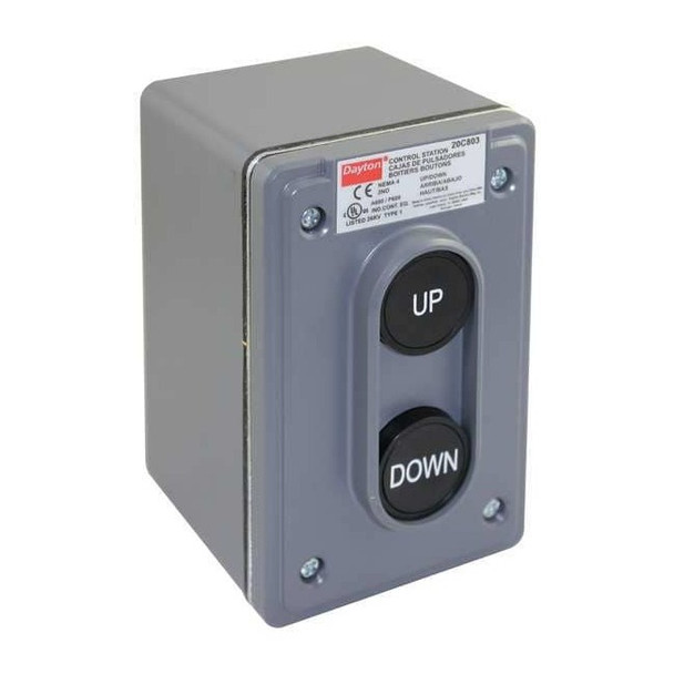 Dayton Push Buttn Cntrol Statn,2NO,Up/Down,22mm 20C803