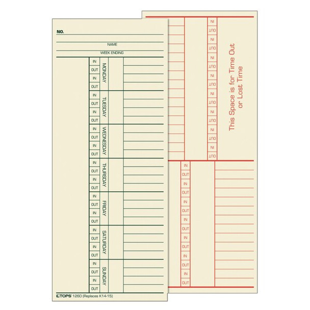 Tops Time Card ,Named Days,3 3/8x8 1/4,PK500 1260