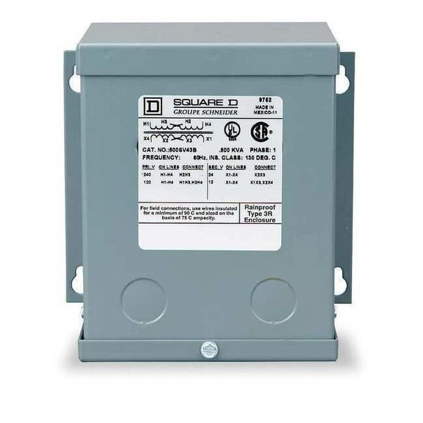 Square D Buck Boost Transformer, 50 VA, NEMA 3R, 12/24V AC, 120/240V AC 50SV43A
