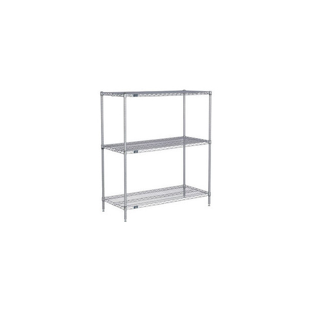 Nexel 3 Shelf Nexelate Silver Epoxy Wire Shelving Unit Starter 54""W x 24""D x 5