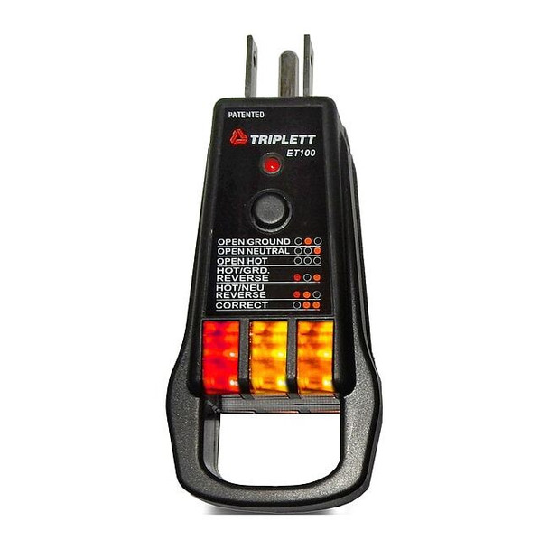 Triplett Receptacle Tester, GFCI, 110 to 125V AC ET100