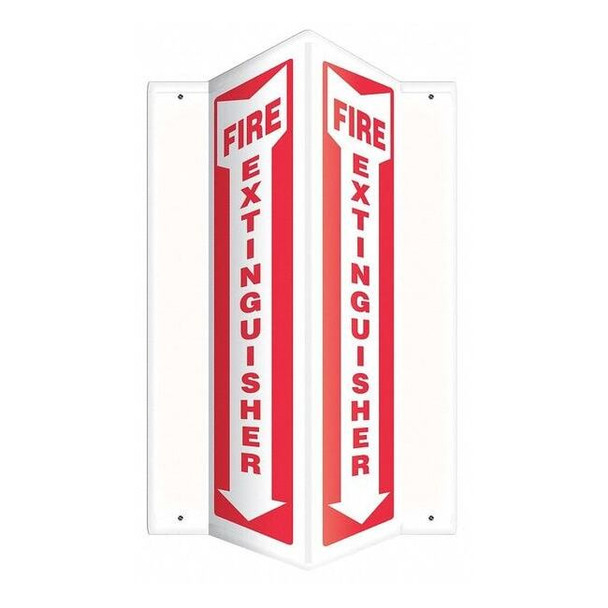 Fire Extinguisher Sign, 12 in Height, 7 1/2 in Width, Plastic, V-Shaped, English