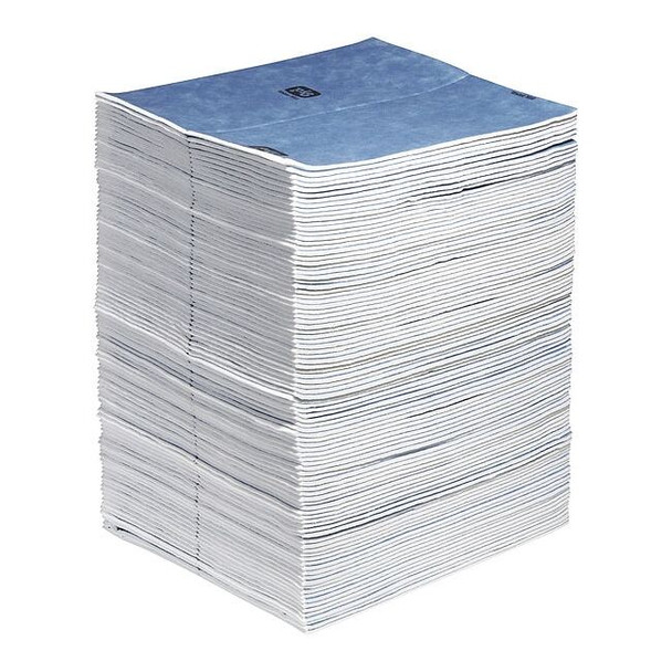 Pig Sorbent Pad, 22 gal, 15 in x 19 in, Universal, Blue, White, 100 PK WTR007