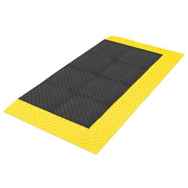 Antifatigue Mat, 72" L x 42" W, 1" Thickness, PVC, Diamond, Black/Yellow