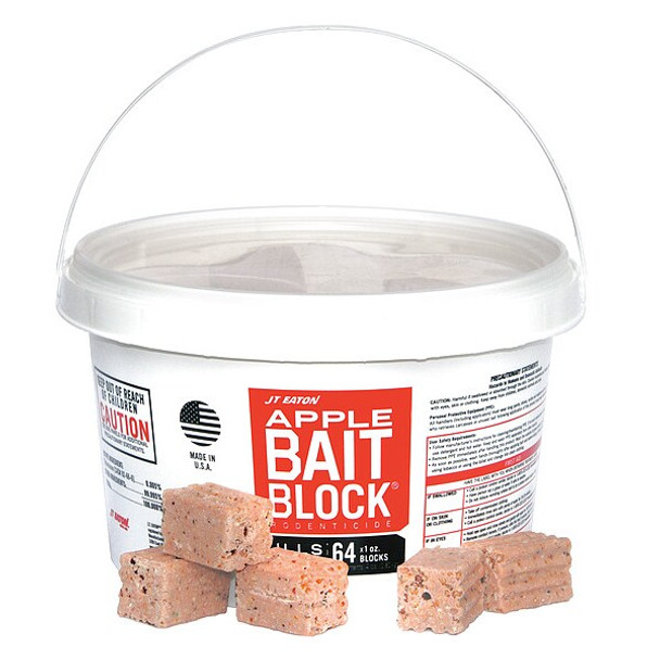 Rodenticide Apple Bait Blocks, Diphacinone, 4 lb Pail, (64) 1 oz Blocks, Red
