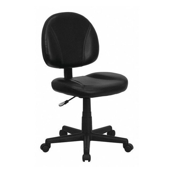 Leather Task Chair, 17-1/2" to 22-1/2", Loop Arms, Black