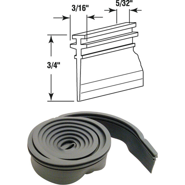 Prime-Line 3/4 In. x 36 In. Gray Double Tee Shower Door Bottom Sweep M 6040