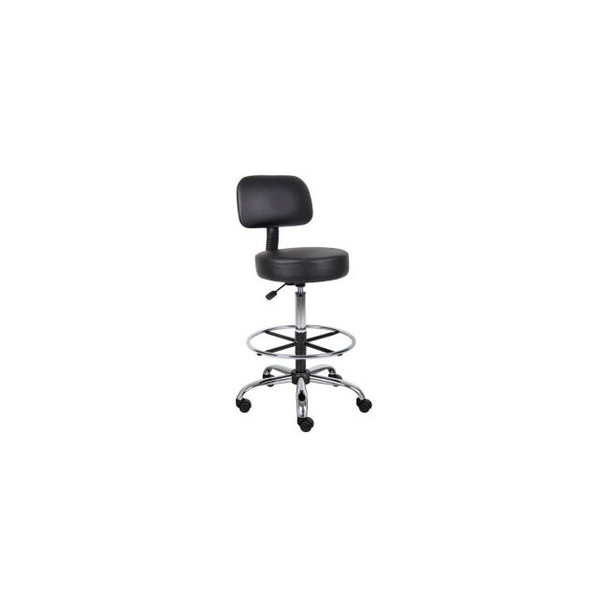 Interion Vinyl Medical Stool with Backrest and Footring Black