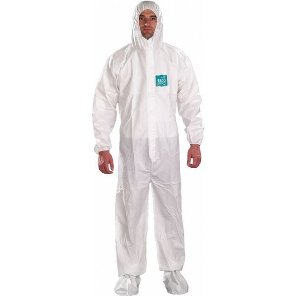 Ansell Collared Coverall, M, White, Microporous Laminate WH18-B-92-107-03