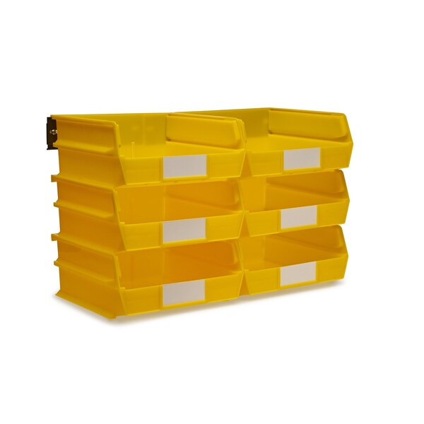 Wall Storage Unit W/ (6) 10-7/8" L x 11" W x 5" H Yellow Bins & Wall Mount Rails