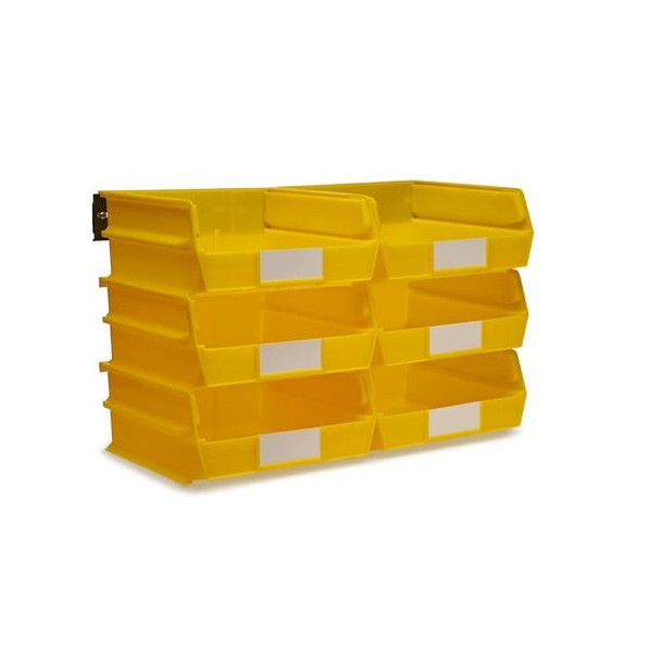 Wall Storage Unit W/ (6) 10-7/8" L x 11" W x 5" H Yellow Bins & Wall Mount Rails
