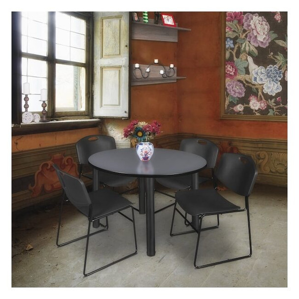 Kee Round Table & Chair Set, Wood, Metal, Polypropylene Top, Grey