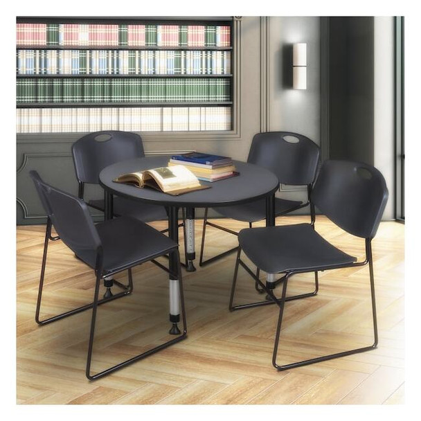 Tables > Height Adjustable > Round Table & Chair Sets, 36 W, 36 L, 23-34 H, Grey