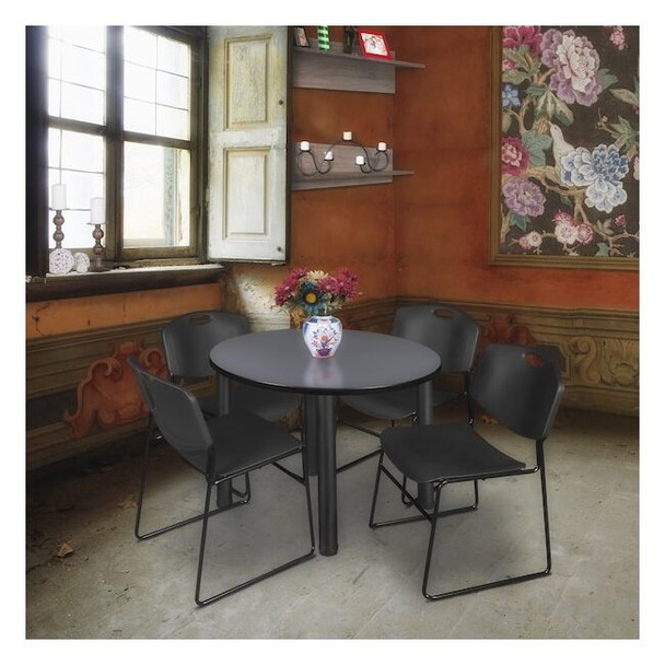 Kee Round Table & Chair Set, Wood, Metal, Polypropylene Top, Grey