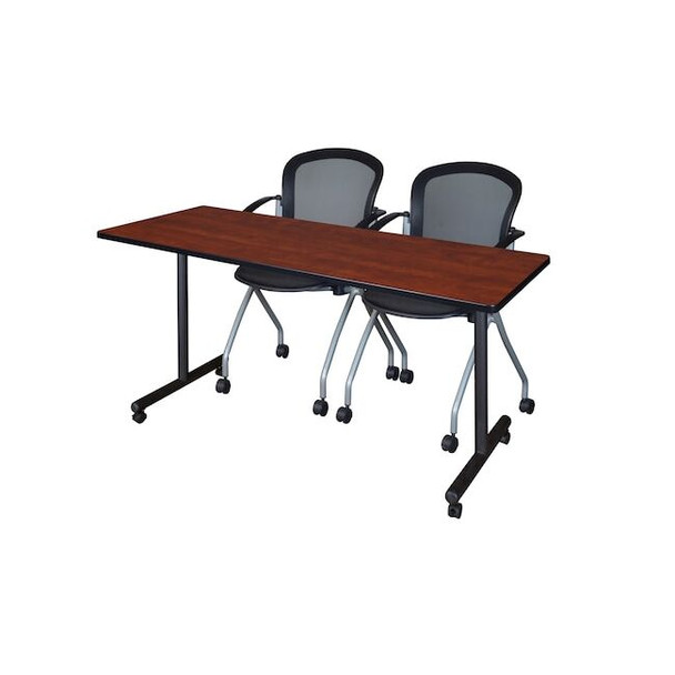 Kobe 72 x 24 in. Mobile T-Base Training Table- Cherry, 2 Cadence Nesting Chairs