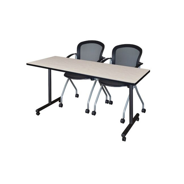 Kobe 60 x 24 in. Mobile T-Base Training Table- Maple, 2 Cadence Nesting Chairs