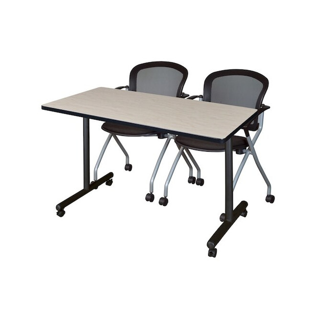 Kobe 48 x 24 in. Mobile T-Base Training Table- Maple, 2 Cadence Nesting Chairs
