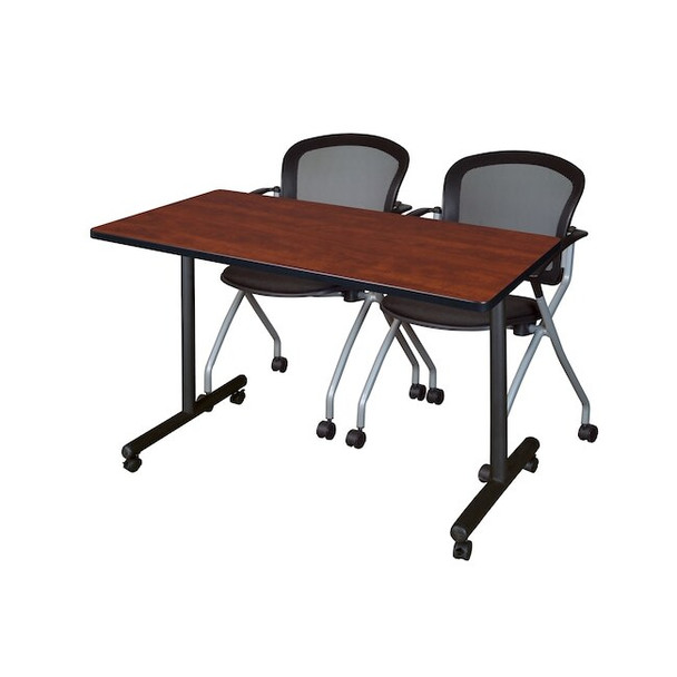 Kobe 48 x 24 in. Mobile T-Base Training Table- Cherry, 2 Cadence Nesting Chairs