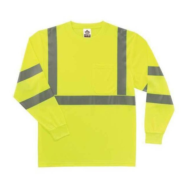 Ergodyne Long Sleeve Hi-Vis Shirt, ANSI Class 3, Polyester, Lime, M 8391