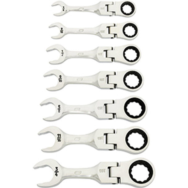 7 Piece 90-Tooth 12 Point SAE Stubby Flex Ratcheting Combination Wrench Set 86878