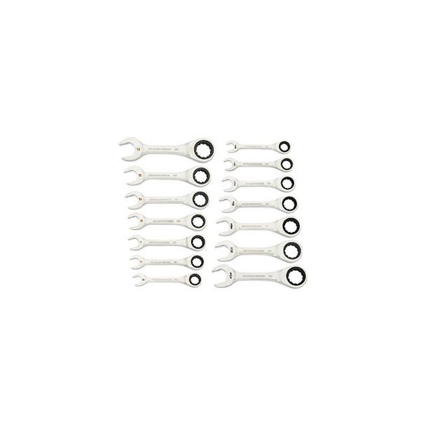 14 Piece 90-Tooth 12 Point SAE/Metric Stubby Ratcheting Combination Wrench Set 86859