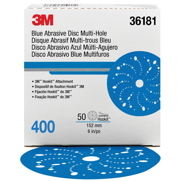 3M Hookit Blue Abrasive Disc Multi-hole 6 400 Grade 36181