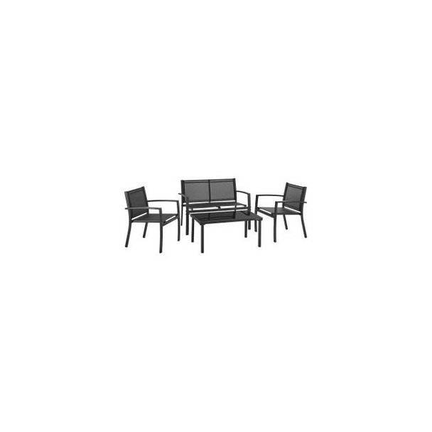 Global Industrial 4-Piece Outdoor Patio Set Glass Top Table Black