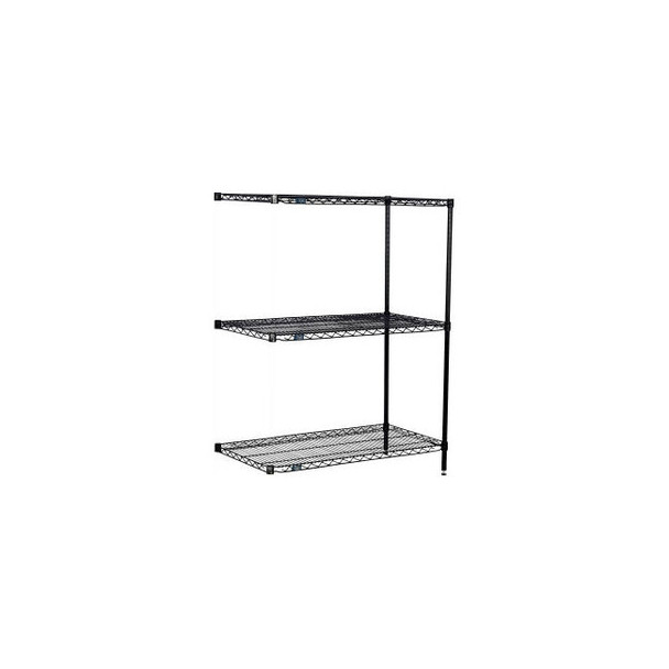 Nexel 3 Shelf Black Epoxy Wire Shelving Unit Add On 60""W x 24""D x 54""H