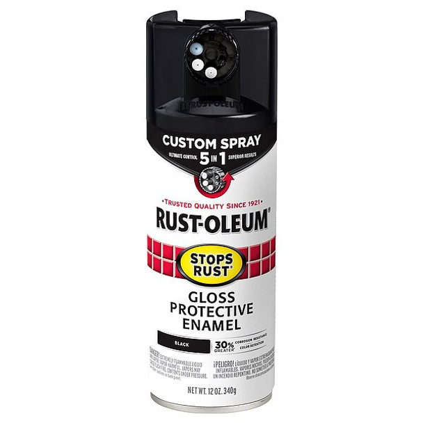 Rust-Oleum Rust Preventative Spray Paint, Black, Gloss, Solvent, 12 Oz 376884
