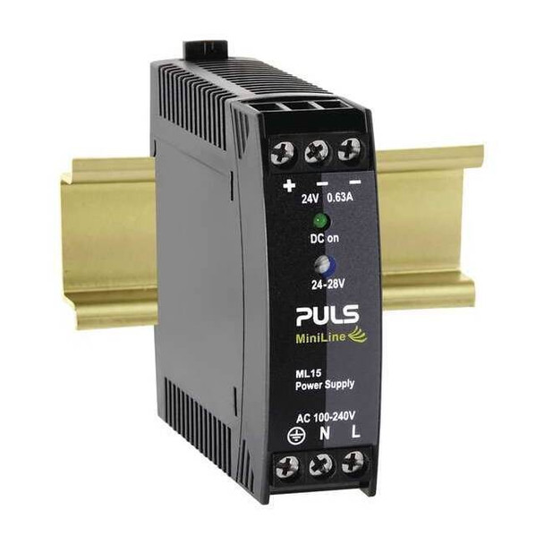 Puls DC Power Supply, 100/240V AC, 24/28V DC, 15 W, 0.6 A, DIN Rail ML15.241