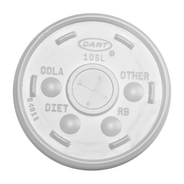 Lid for 10 oz. Cold Cup, Flat, Identification Buttons, Straw Slot, Clear, Pk1000