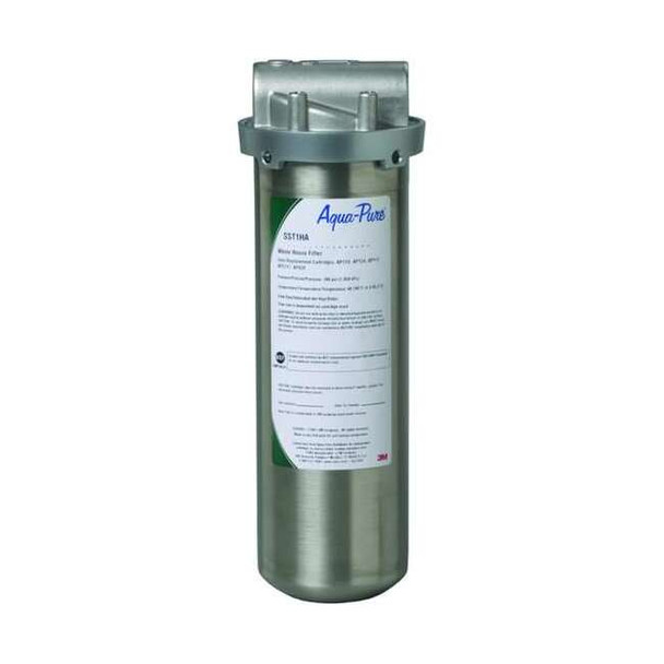 3m Aqua-Pure FilterHousing,12inH,41/8inDia,Silver SST1HA