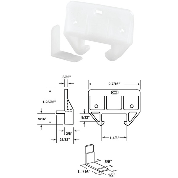 PRIME-LINE 1-1/8" White Track Guide R 7224